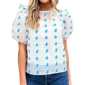 English Factory White and Blue Floral Blouse